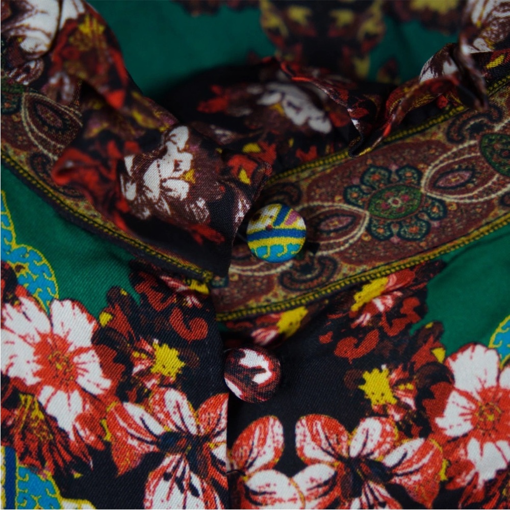 Alice Olivia Liberty Printed Ruffled Blouse Bell Sleeves Size S Mock Neck Boho - Picture 13 of 16